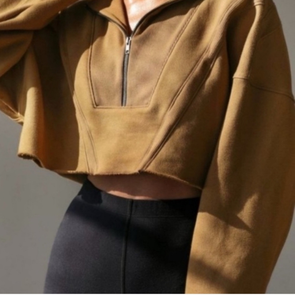 JOAH BROWN Half Zip Crop Pullover Sweatshirt Highneck Athleisure Plum Purple S/M - Picture 9 of 13